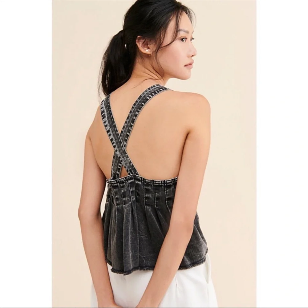 🛑 1 hour sale. Free People, M, pleated baby doll denim - Picture 4 of 11